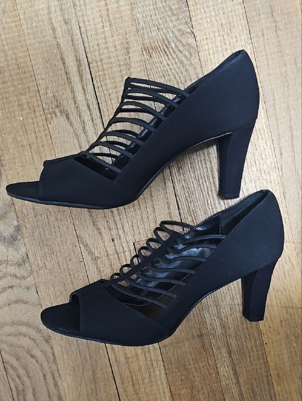 Black Strappy Peep-Toe Women's Heels